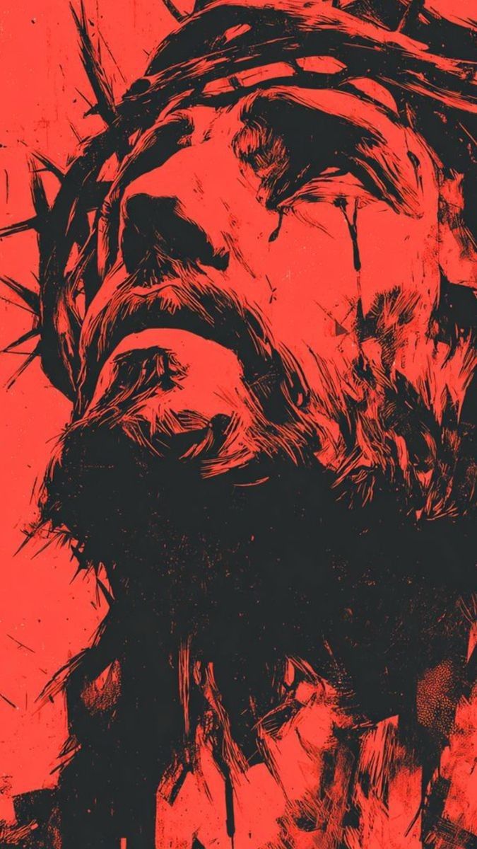 Jesus Cristo com a coroa de espinhos — arte em vermelho e preto